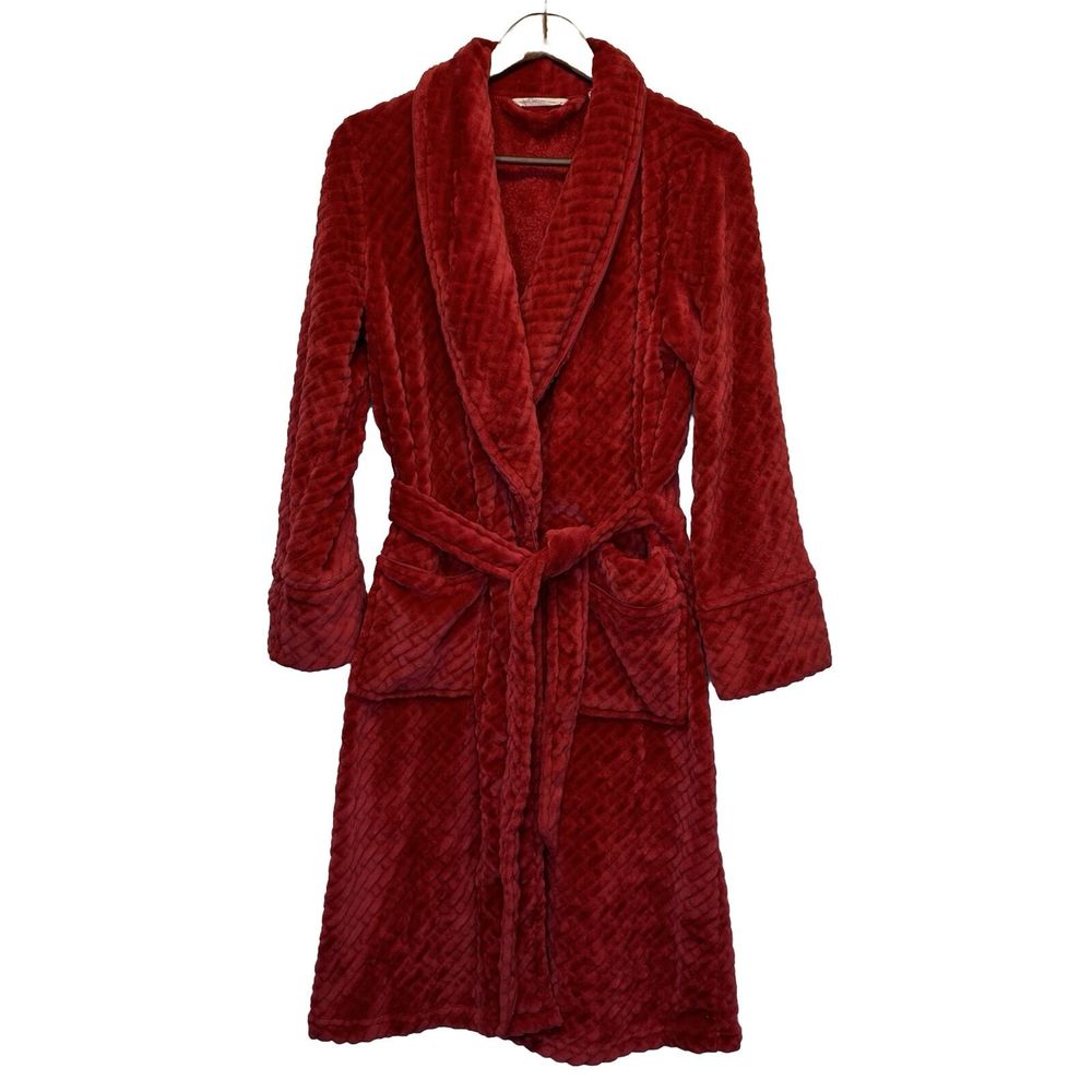 Soft Surroundings Small Robe Plush Red Belted Tie Pockets Soft Pajama Lounge